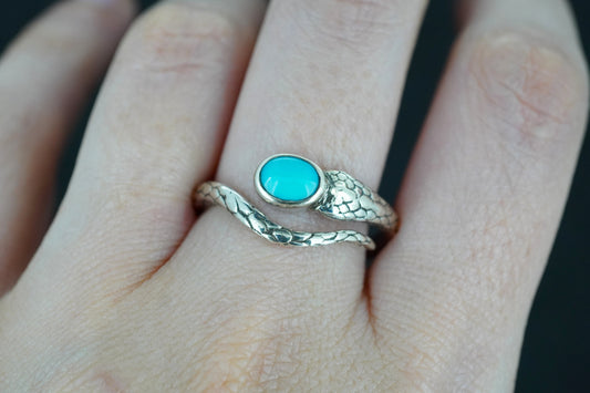 Sleeping Beauty Turquoise Sterling Silver Serpent Ring image 1