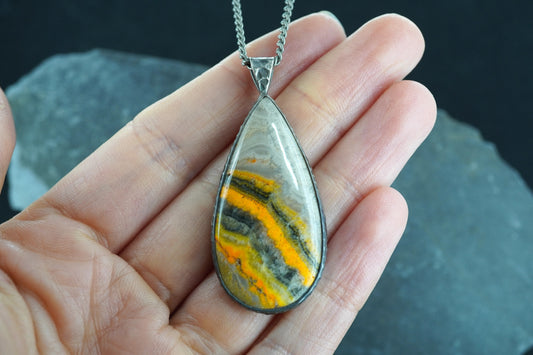Bumblebee Jasper Hammered Sterling Silver Pendant image 1