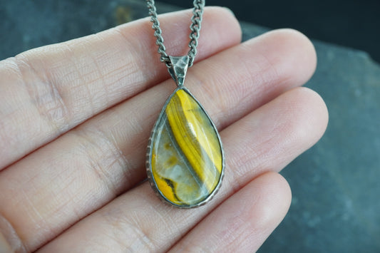 Bumblebee Jasper Hammered Sterling Silver Pendant image 1