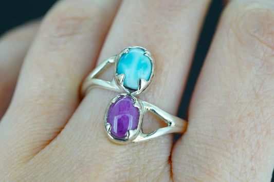 Ruby & Larimar Two Stone Sterling Silver Ring