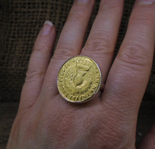 Bawbee Coin 24ct Gold Plated Sterling Silver Ring
