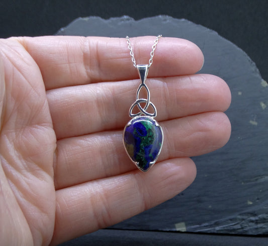 Azurite Malachite Sterling Silver Celtic Pendant