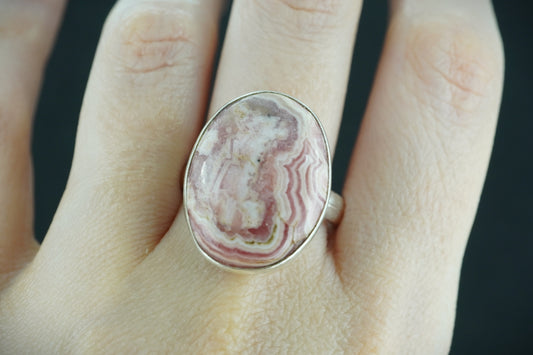 Rhodochrosite Sterling Silver Oval Ring