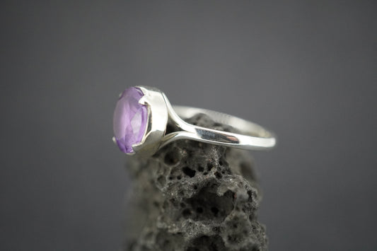 Amethyst Sterling Silver Round Solitaire Ring
