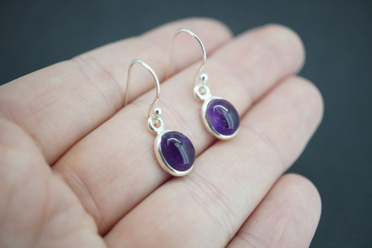 Amethyst Sterling Silver Oval Drop Earrings