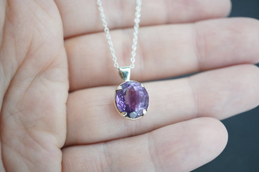 Amethyst Sterling Silver Oval Pendant