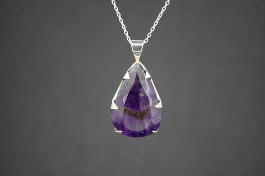 Amethyst Sterling Silver Large Drop Pendant