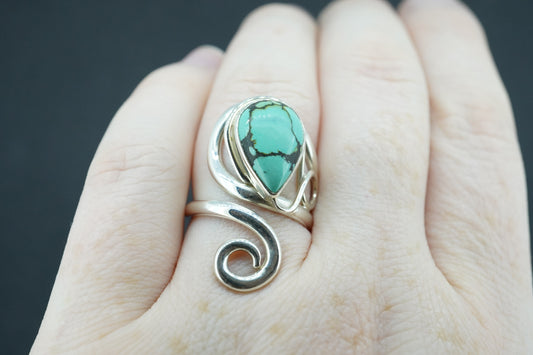 Asian Turquoise Sterling Silver Swirl Ring