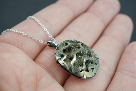 Glittering Pyrite Sterling Silver Pendant