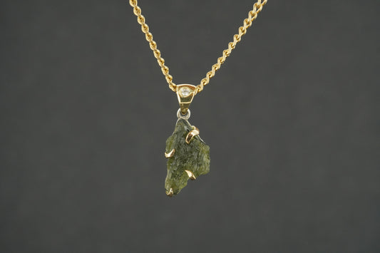 Moldavite Sterling Silver & 18ct Gold Pendant