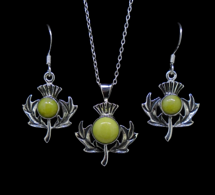 Highland Marble Scottish Thistle Sterling Silver Set