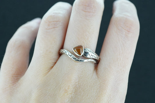Amber Sterling Silver Serpent Ring image 1