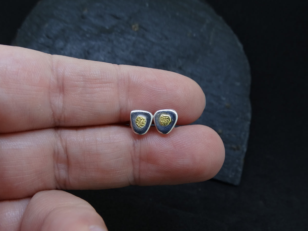 Gold Nugget Sterling Silver Stud Earrings - 7x6mm image 2