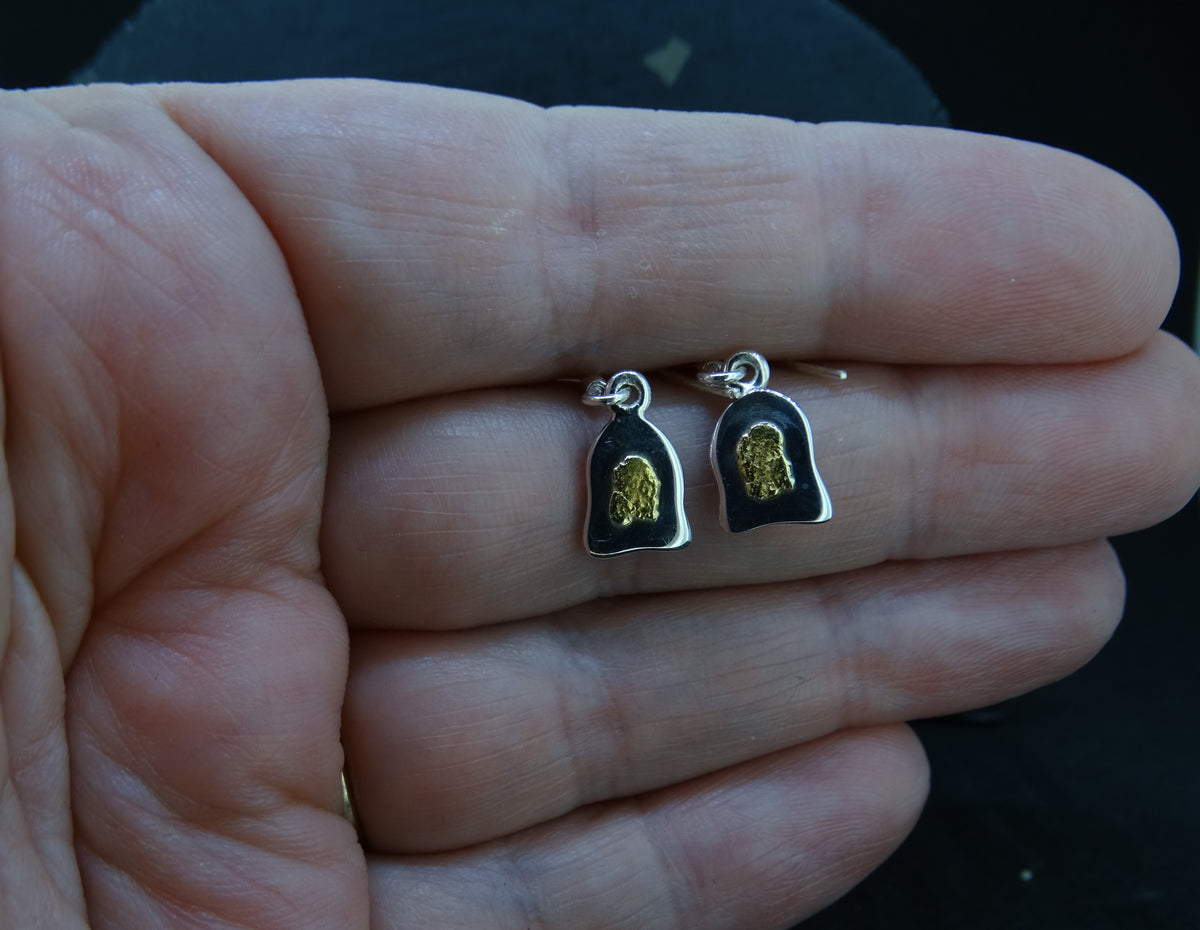 Gold Nugget Sterling Silver Drop Earrings - 10x6mm image 1