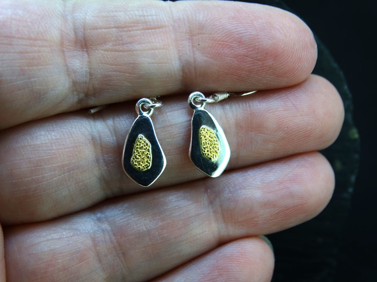 Gold Nugget Sterling Silver Drop Earrings - 12x7mm image 1