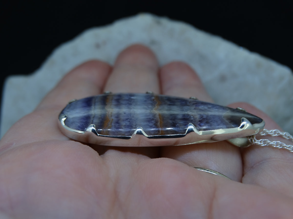 Swiss Amethyst Agate Banded Sterling Silver Pendant image 3