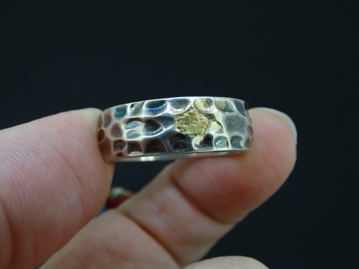 Large Gold Nugget Sterling Silver Hammered Wedding Ring image 0