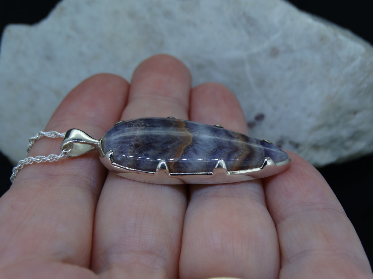 Swiss Amethyst Agate Banded Sterling Silver Pendant image 2