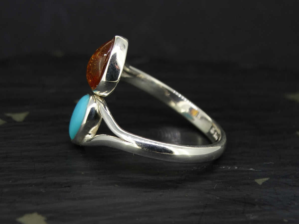 Baltic Amber and Turquoise Sterling Silver Ring image 2