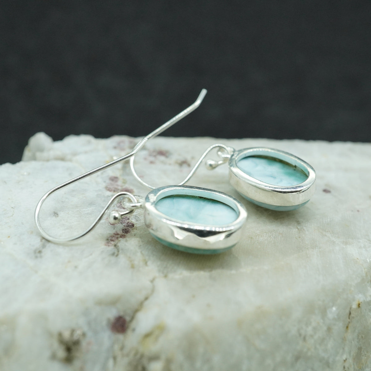 Larimar Sterling Silver Oval Drop Earrings image 3