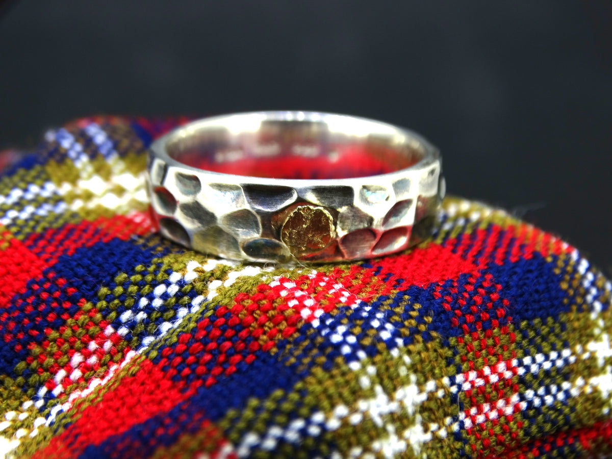 Medium Gold Nugget Sterling Silver Hammered Wedding Ring image 3