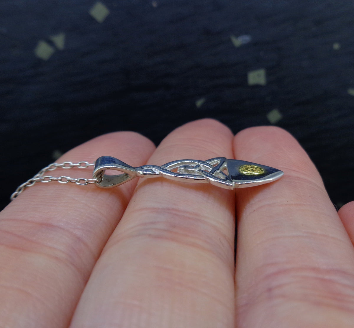Gold Nugget Sterling Silver Celtic Arrow Pendant image 2
