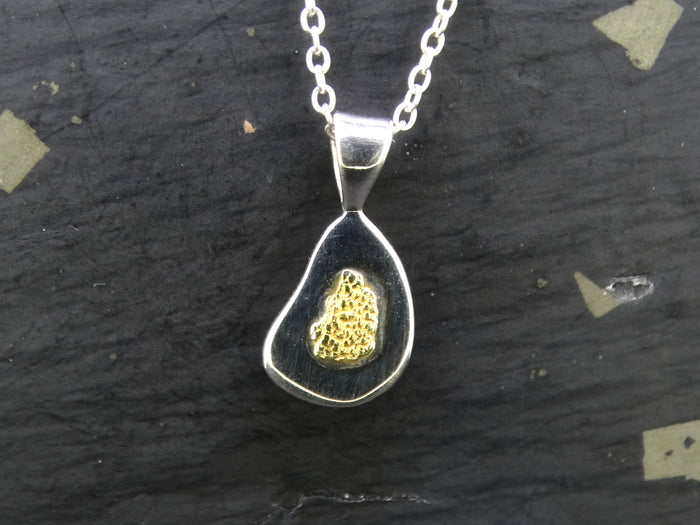 Gold Nugget Sterling Silver Pendant - 17x8mm image 0