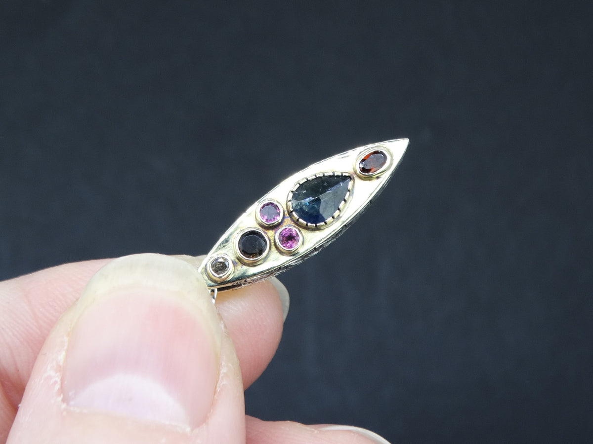 Scottish Sapphire, Elie Ruby, Diamond, Cairngorm Quartz and Garnet Pendant image 1