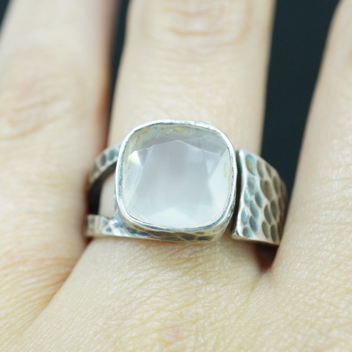 Scottish Chalcedony Hammered Effect Sterling Silver Ring image 1