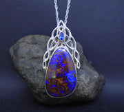 Koroit Opal & Sapphire Sterling Silver Celtic Pendant image 4