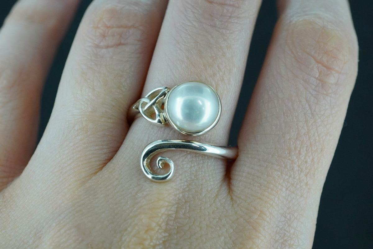 Pearl Sterling Silver Celtic Ring image 1