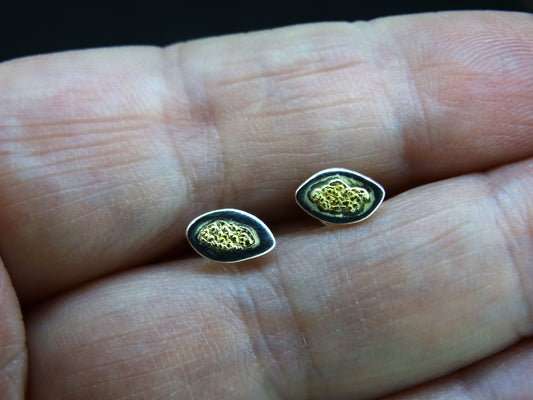 Gold Nugget Sterling Silver Stud Earrings - 8x5mm image 1