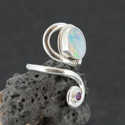 Opal Doublet & Pink Tourmaline Sterling Silver Wrap Ring image 3
