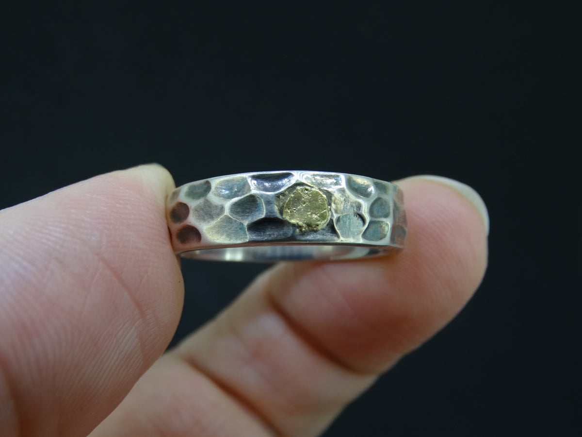 Medium Gold Nugget Sterling Silver Hammered Wedding Ring image 0