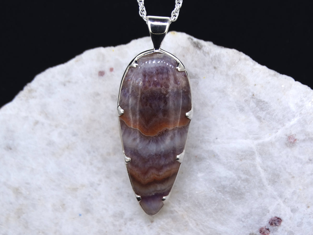 Swiss Amethyst Agate Banded Sterling Silver Pendant image 0