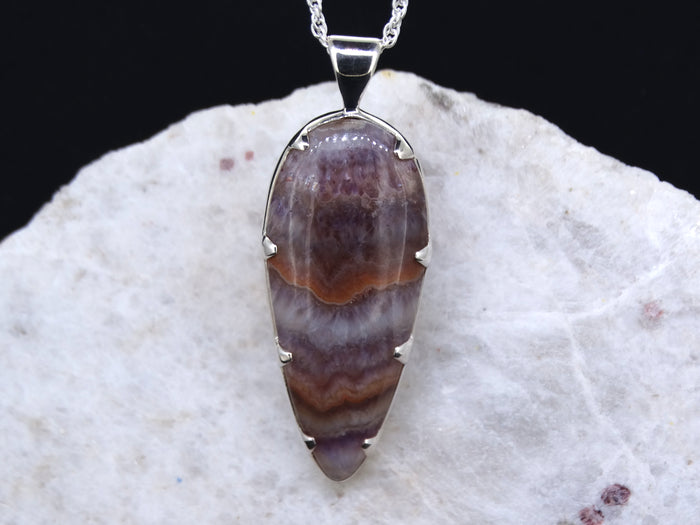 Swiss Amethyst Agate Banded Sterling Silver Pendant image 0