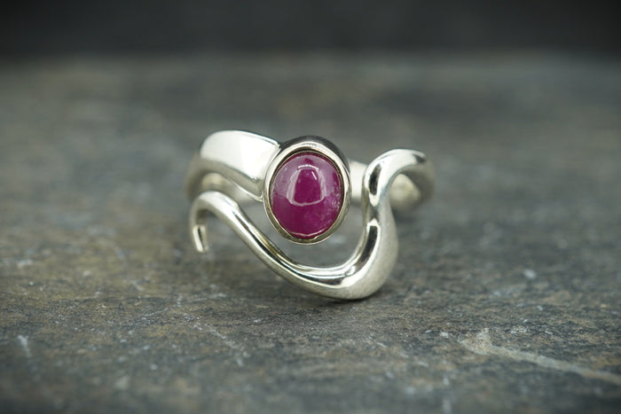 Natural Pink Ruby Sterling Silver Wave Ring image 0
