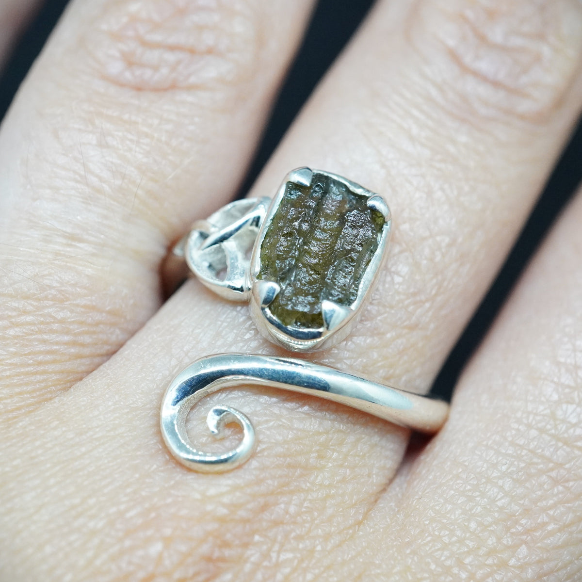 Moldavite Sterling Silver Celtic  Ring image 1