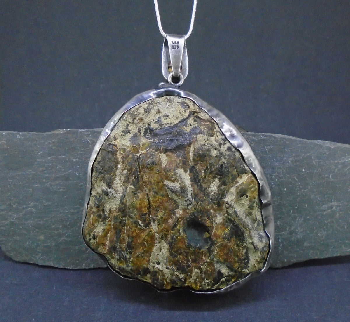 Blue Amber & Mexican Fire Opal  Sterling Silver Pendant image 8