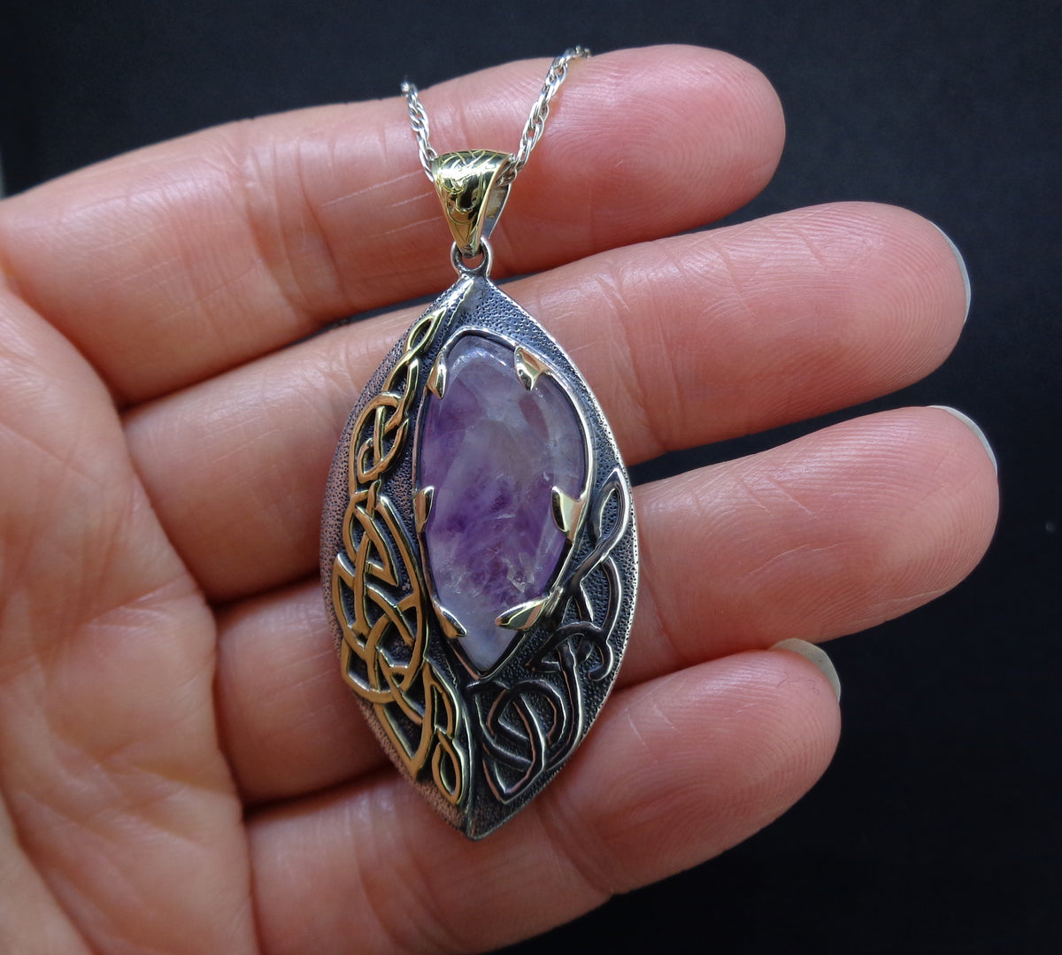 'Jera' Scottish Amethyst, on a Scottish Gold & Sterling Silver Pendant image 2