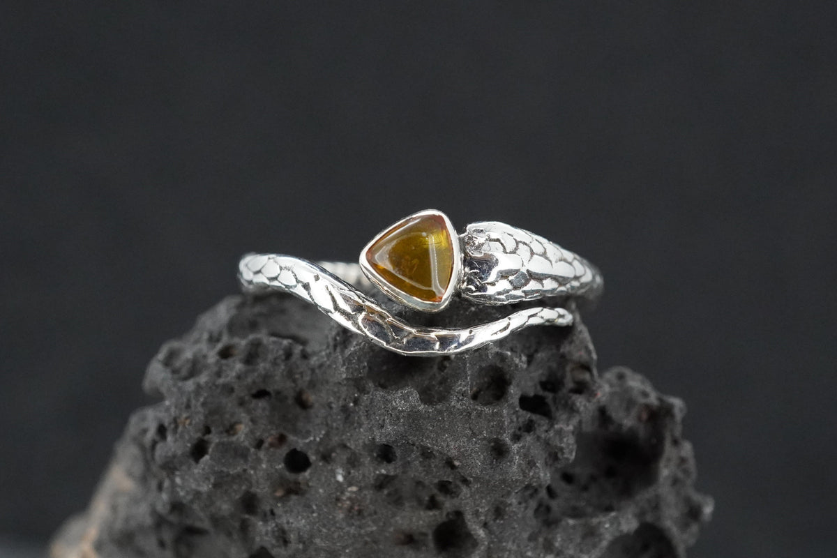 Amber Sterling Silver Serpent Ring image 0