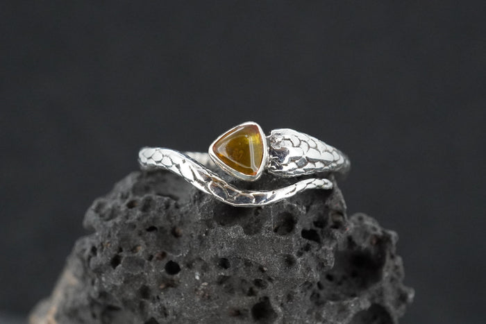 Amber Sterling Silver Serpent Ring image 0