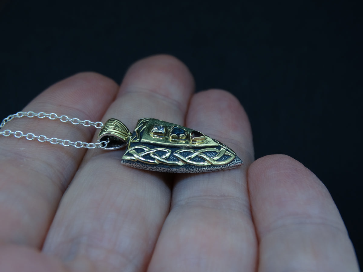 Fancy Trillion Scottish Sapphire, Elie Ruby and Diamond Pendant image 4