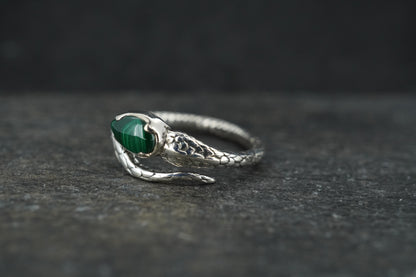 Malachite Sterling Silver Adjustable Serpent Ring image 2