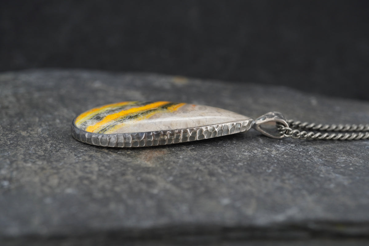 Bumblebee Jasper Hammered Sterling Silver Pendant image 3