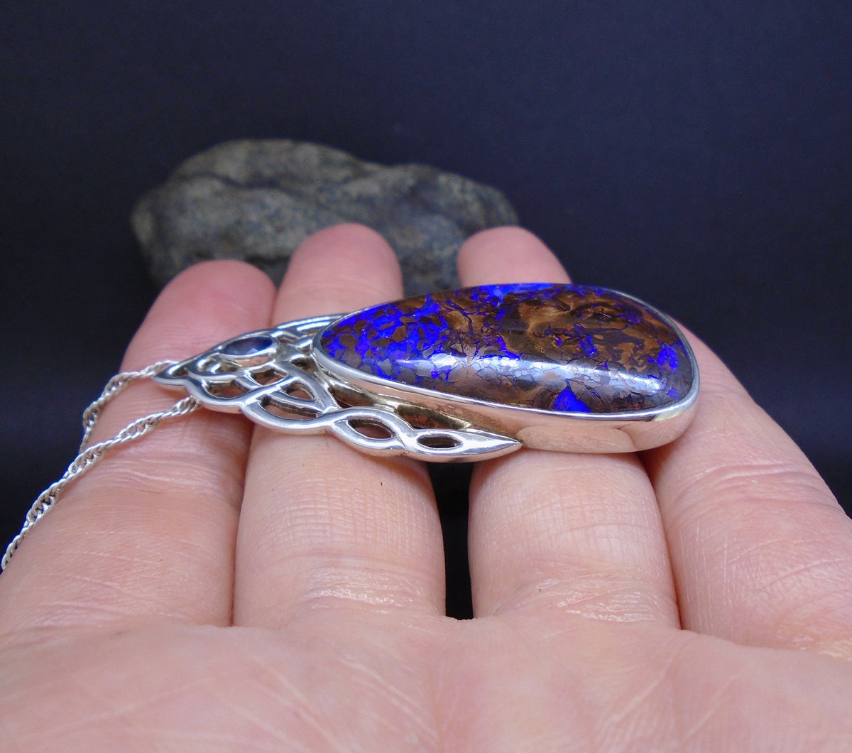 Koroit Opal & Sapphire Sterling Silver Celtic Pendant image 6