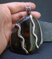 Blue Amber & Mexican Fire Opal  Sterling Silver Pendant image 1