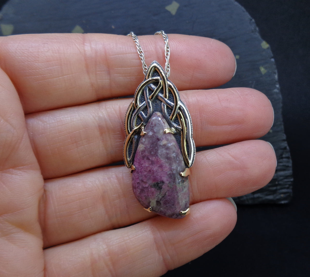 'Ròs tearc' Scottish Pink Tourmaline on a Scottish Gold & Silver Pendant image 1