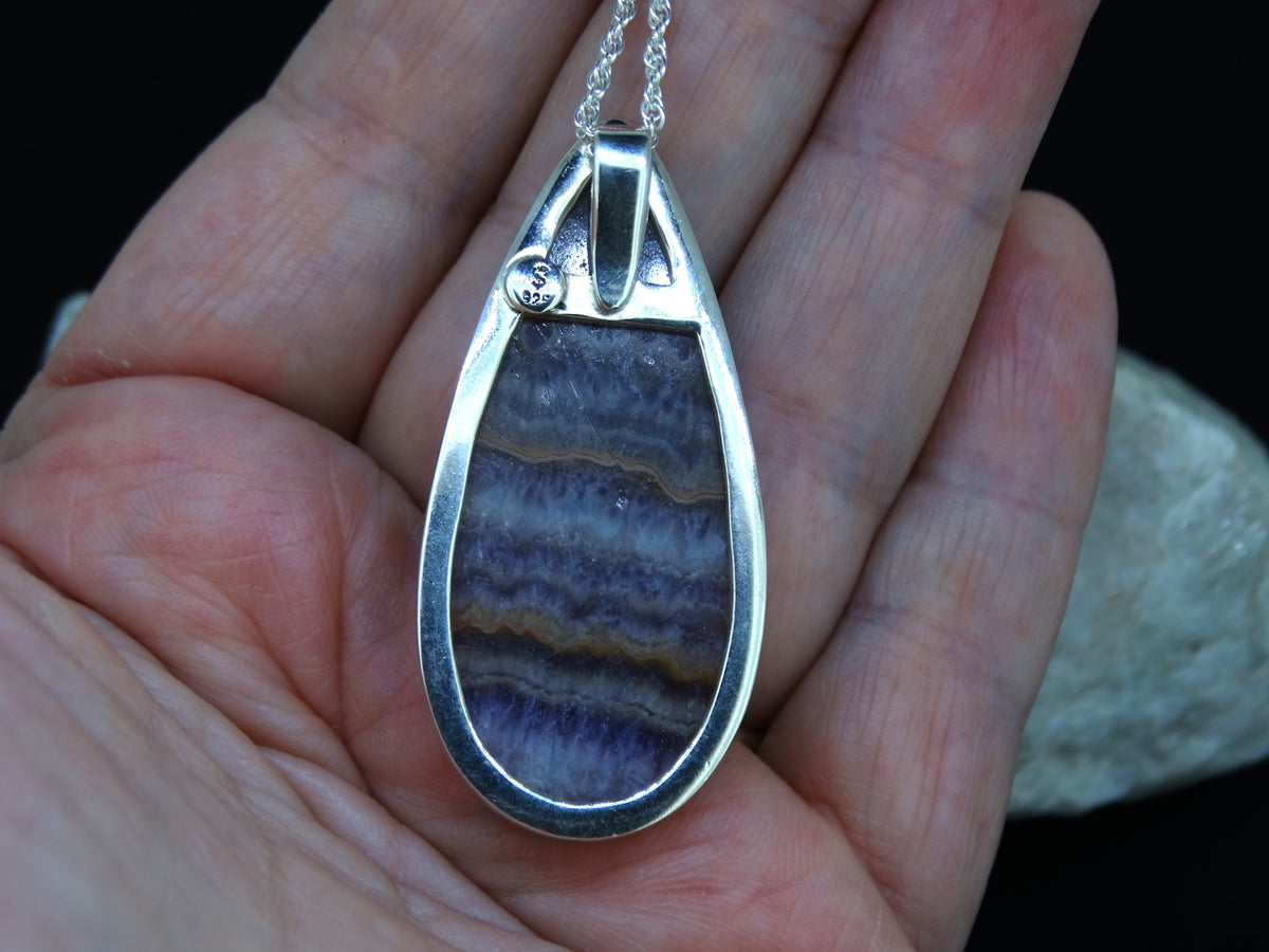 Swiss Amethyst Agate Banded Sterling Silver Pendant image 4