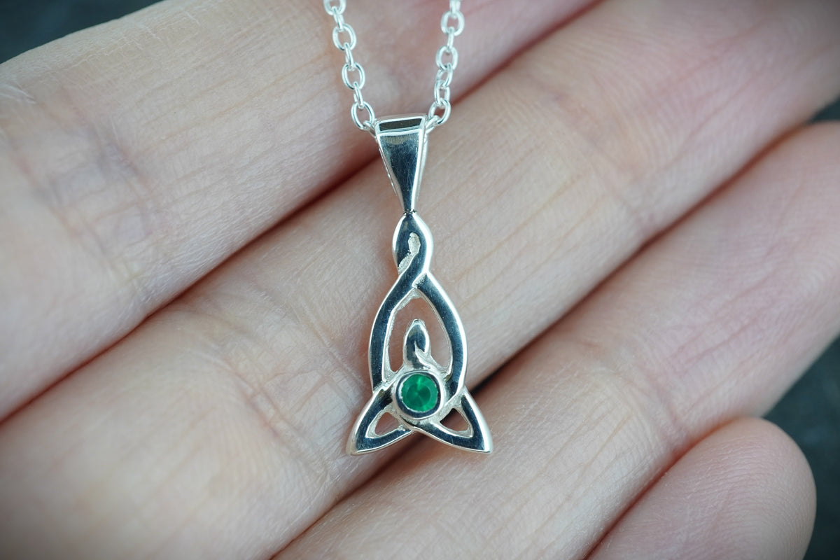 Petite Emerald Sterling Silver Celtic Pendant image 1
